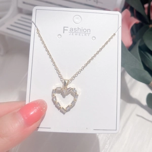 Heart Pendant Necklace Titanium Steel 18K Gold Plated Cubic Zirconia Dainty Minimalist Jewelry For Women
