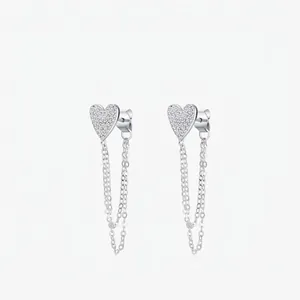 925 Sterling Silver Heart Earrings With Sparkling Cubic Zirconia Long Chain Tassel Dangle Jewelry For Women