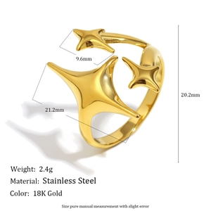 Minimalist 18K gold plated stainless steel heart starfish asymmetric ring for women