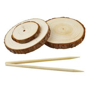 Natural wood base set for DIY Christmas trees with wooden slices and pointed sticks