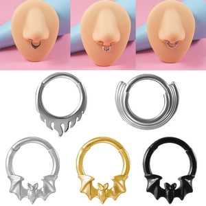 Stainless Steel Bat Flame Septum Piercing Ring Hinged Hoop Clicker Nose Jewelry For Women Fashion Punk Body Accessory