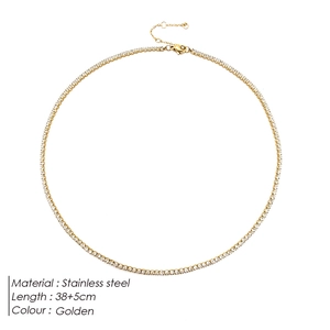 Detail shot of golden stainless steel tennis necklace with 38+5cm size specifications