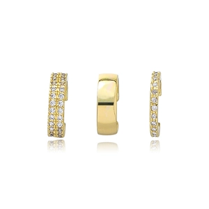 Three minimalist gold ear cuffs with cubic zirconia inlay on a clean white background
