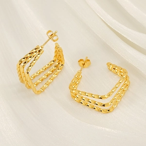 Gold multi-layer twisted rope C-shaped stainless steel stud earrings for women
