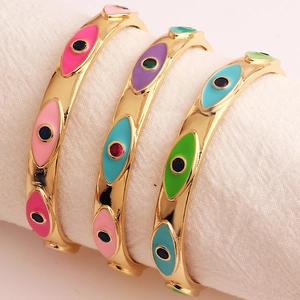 Evil Eye Open Cuff Bracelet 18K Gold Plated Brass Colorful Enamel Adjustable Bangle Bohemian Fashion Jewelry For Women