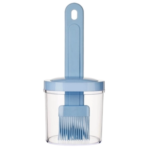 Integrated blue silicone basting brush with transparent oil bottle for kitchen baking