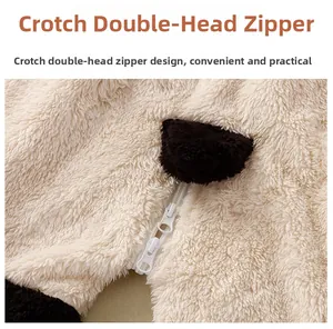 Detail of the baby plush romper featuring a convenient double-headed crotch zipper