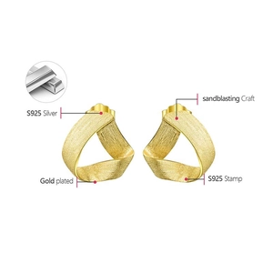 Detail view of gold plated S925 silver earrings with sandblasting craft and S925 stamp
