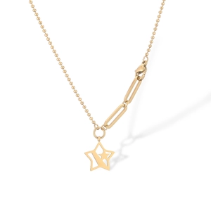 Chic gold-plated titanium star pendant necklace with mixed bead and link chain style