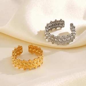 Minimalist irregular bead textured open rings in gold and silver finish on silk
