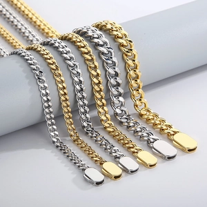 Polished Cuban link necklaces in gold and silver steel with snap clasp closure