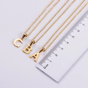Minimalist 18k gold plated stainless steel letter necklace with initial pendant size scale