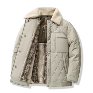 Men's winter mid-length padded parka with fleece lining and wave-quilted design
