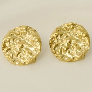 Macro shot of 18K gold plated stainless steel round stud earrings with hammered texture