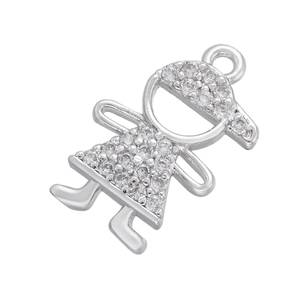 Detailed view of a silver girl pendant with micro-paved clear cubic zirconia crystals