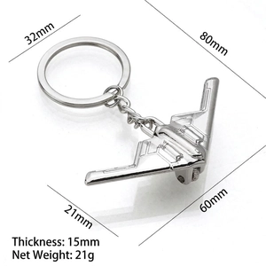 Silver 3D B-2 bomber airplane keychain made of premium zinc alloy for aviation lovers