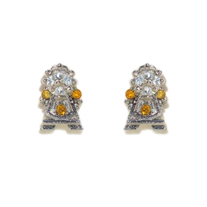 Detailed close-up of rose gold carousel earrings with micro-inlaid orange zircons