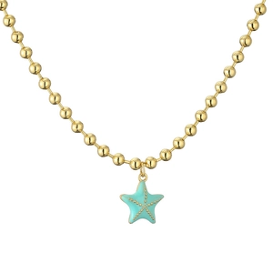 Collana a catena con sfere dorate e ciondolo a stella marina turchese per lo stile spiaggia