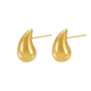 Pair of elegant 18K gold hollow teardrop stud earrings with a glossy metallic finish