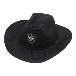 Chapeau De Paille De Cowboy Western Avec Badge Tête De Taureau Large Bord Respirant Coupe-Vent Protection Solaire Extérieur Voyage Style Vintage