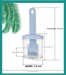 Silicone oil brush set with bottle dimensions showing 16.5cm length and 7.3cm width