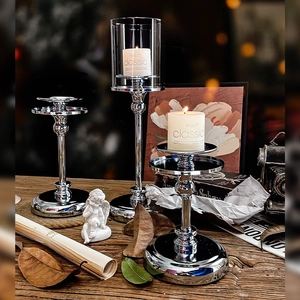 Elegant silver metal glass candle holder set for Nordic home decor and romantic dining ambiance