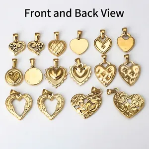 Golden stainless steel heart pendants set with floral and grid embossed patterns