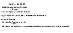 Detailed chart of cotton children's bucket hat sizes and specifications for ages 1-8