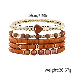 Detail view of 5-piece bohemian beaded bracelet set with size and weight measurements