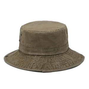 Vintage Khaki Anglerhut aus gewaschenem Canvas mit breiter Krempe und Outdoor-Schnalle