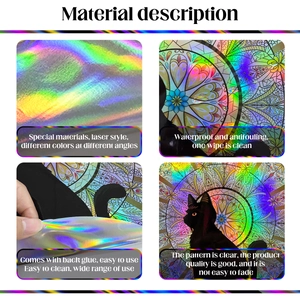 Holographic laser cat wall sticker details: waterproof, self-adhesive, and durable material