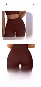 Detail view of high-waisted seamless yoga shorts showing ribbed texture and butt lift design