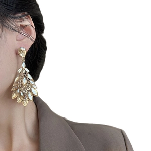 Vintage champagne crystal teardrop dangle earrings with elegant palace style luxury design