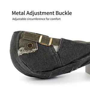 Béret en denim gris foncé réglable avec sangle olive et boucle en laiton rétro