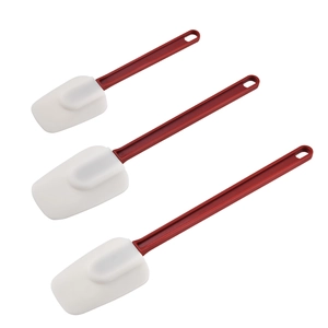 Set of 3 white silicone spatulas with red handles for professional baking and cake decorating