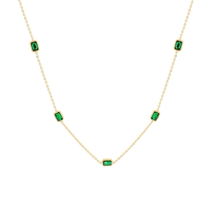 18K gold plated necklace with five rectangular green emerald cubic zirconia stones