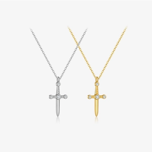 Dagger Necklace 925 Sterling Silver Sword Cross Pendant With Zircon 18K Gold Plated Exquisite Fashion Jewelry For Women