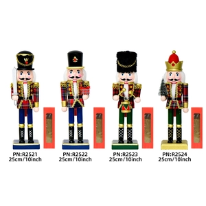 Set of four 10-inch wooden nutcracker soldier figurines for Christmas decorations