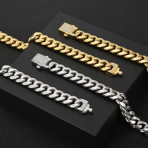 Bracelets cubains hip-hop luxe or et argent avec fermoirs sertis de diamants CNC brillants