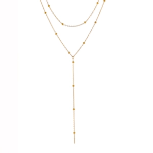 Collana a doppio strato in acciaio al titanio placcato oro 18k con elegante design a sfera a Y