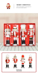 Detail view of 13cm wooden Nutcracker soldier set in red gift box packaging for Christmas