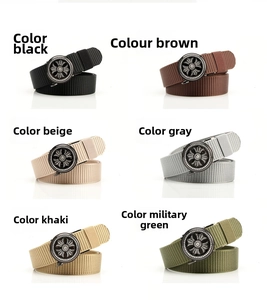 Detailed grid of canvas belts in six colors featuring a rotating crystal cross buckle