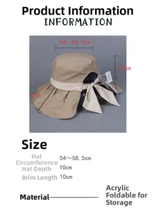 Size chart showing 10cm brim and 54-58.5cm circumference for foldable sun hat
