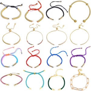 Collection of 16 braided rope and gold bead bracelets with adjustable sliding knot design