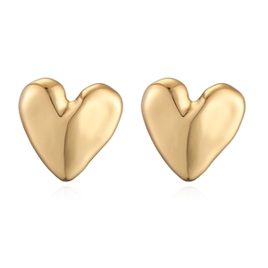 Elegant 18K gold-plated heart-shaped stud earrings featuring a smooth minimalist design