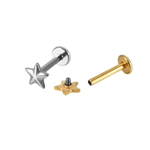 Piercings à lèvres en acier inoxydable avec motif d'étoile en argent et finition dorée