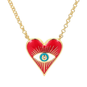 Heart Evil Eye Pendant Necklace Copper Enamel Zircon Inlaid Gold Plated Retro Bohemian Jewelry For Women