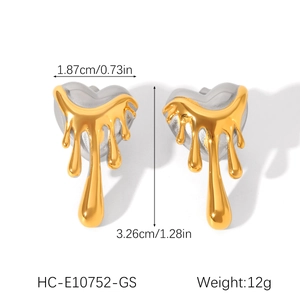 Detailed dimensions of gold and silver melting heart earrings measuring 3.26 cm in length