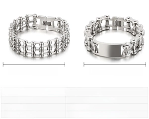 Détail de bracelets gourmettes lourds en acier inoxydable style punk avec dimensions