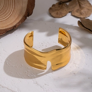 Minimalist wide geometric open cuff bracelet in 18K gold plated stainless steel